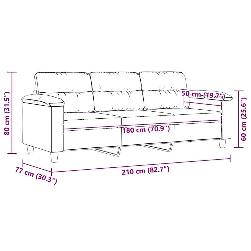 3-Seater Sofa Grey Microfibre Upholstered Modern Lounge Couch