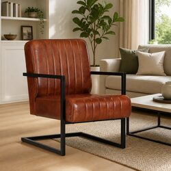 Sofa Chair Brown Leather Armchair Living Room Lounge Seating Furniture
