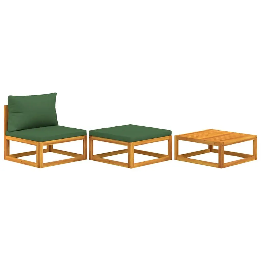 3 Piece Garden Lounge Set Green Solid Wood Acacia Outdoor Sectional Sofa with Cushions