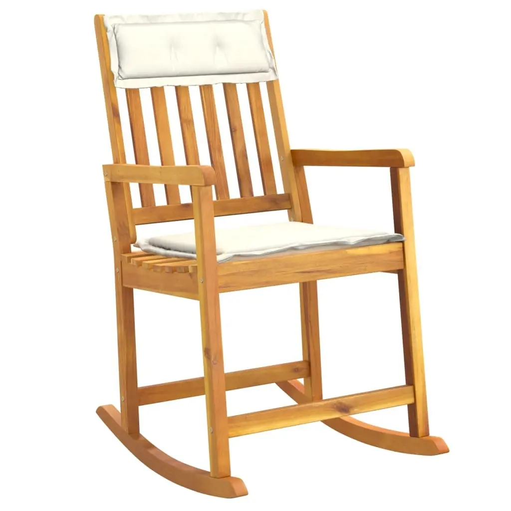 Rocking Chair Brown Solid Acacia Wood Cushioned Indoor Outdoor Relaxation