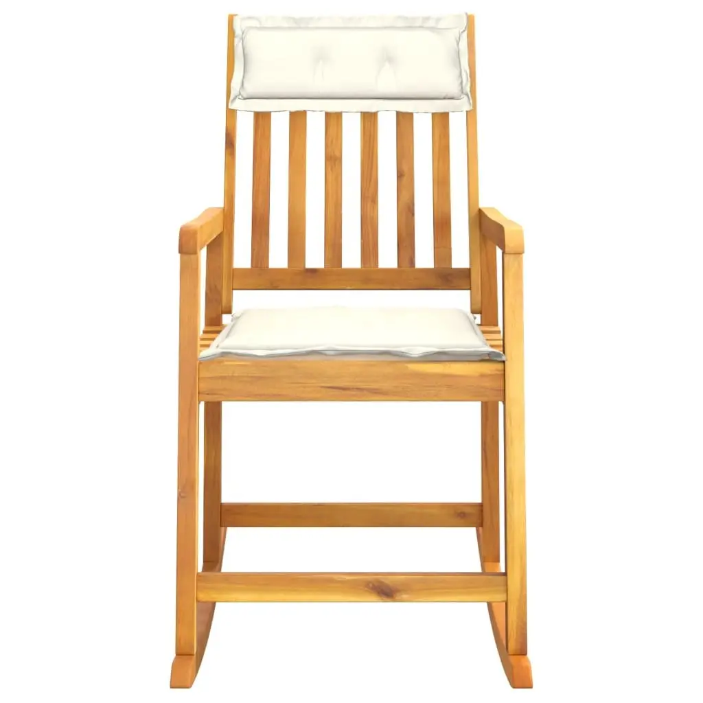Rocking Chair Brown Solid Acacia Wood Cushioned Indoor Outdoor Relaxation