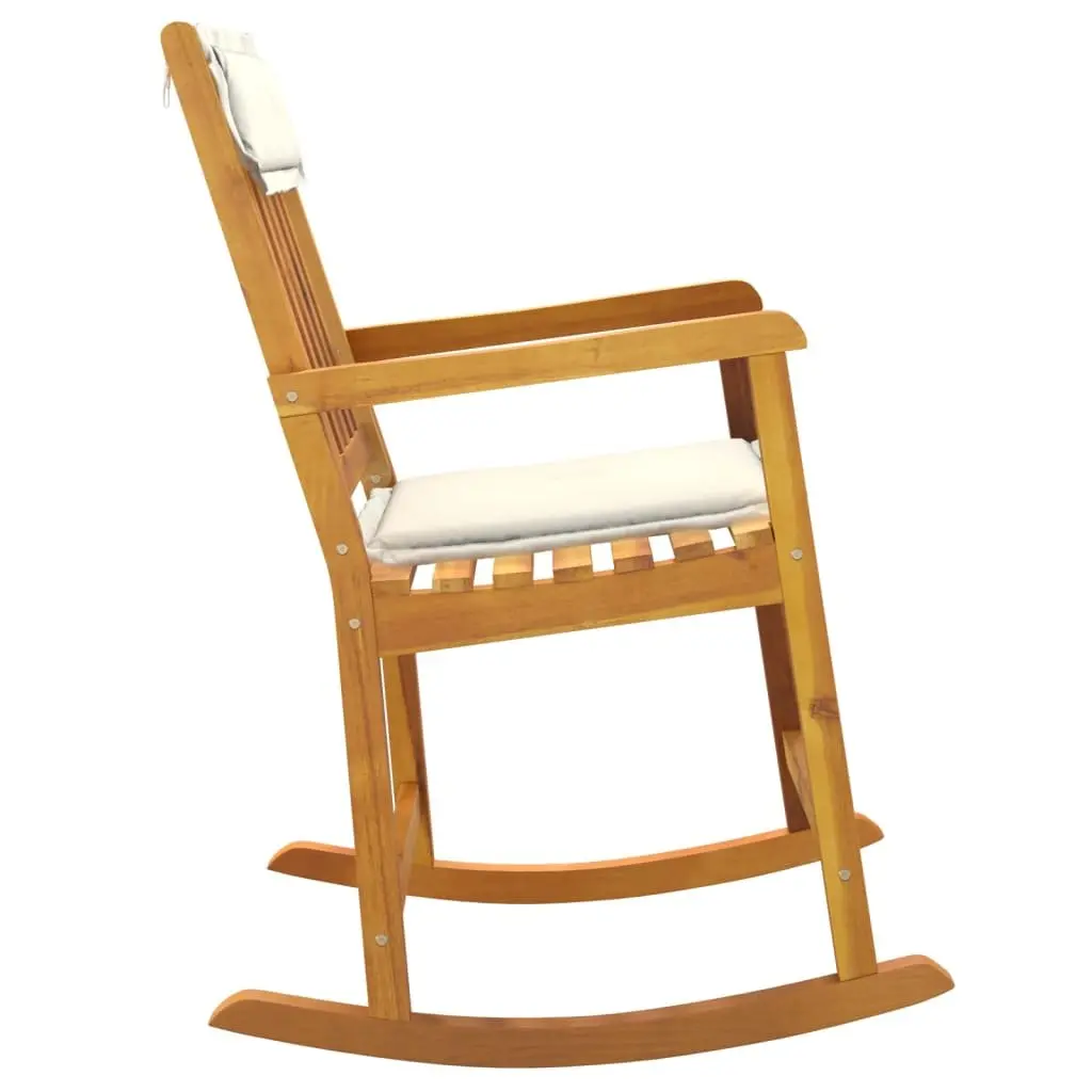 Rocking Chair Brown Solid Acacia Wood Cushioned Indoor Outdoor Relaxation