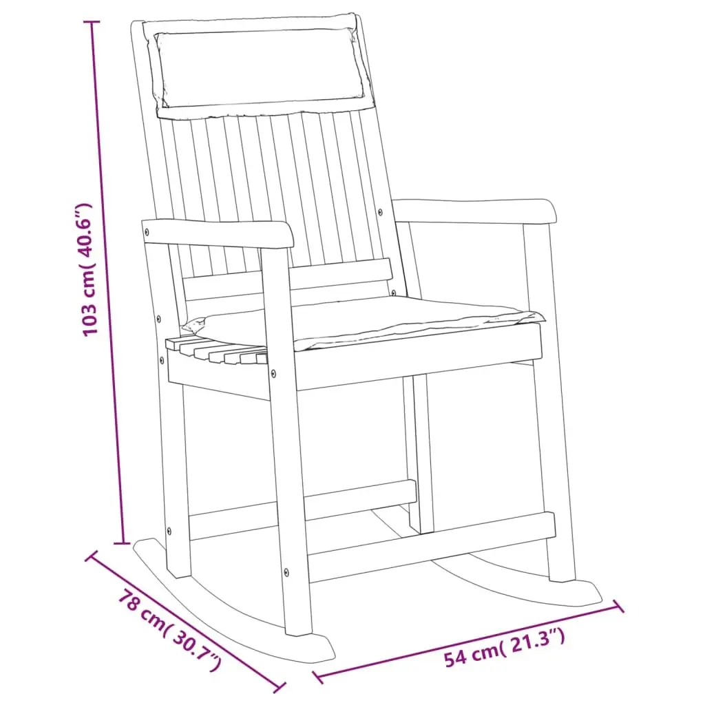 Rocking Chair Brown Solid Acacia Wood Cushioned Indoor Outdoor Relaxation