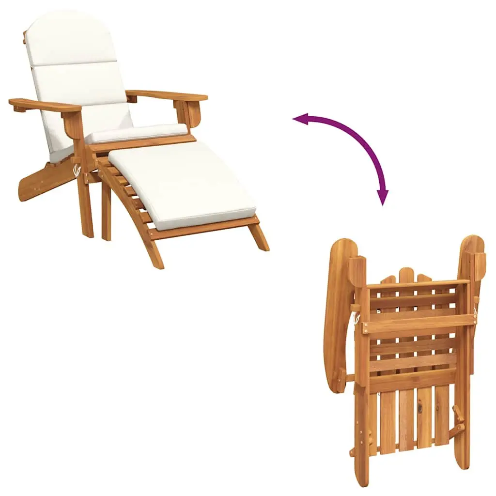 Adirondack Chair Brown Solid Acacia Wood Outdoor Lounger with Footrest