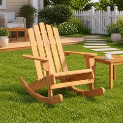 Adirondack Rocking Chair Outdoor Garden Patio Wooden Lounge Seat Rocker Brown