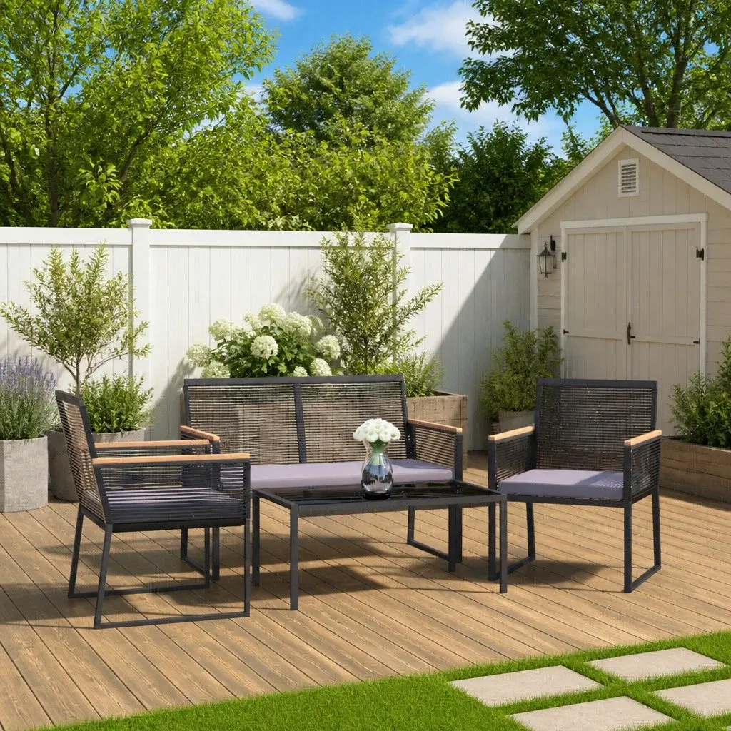 Garden Lounge Set with Cushions in Black