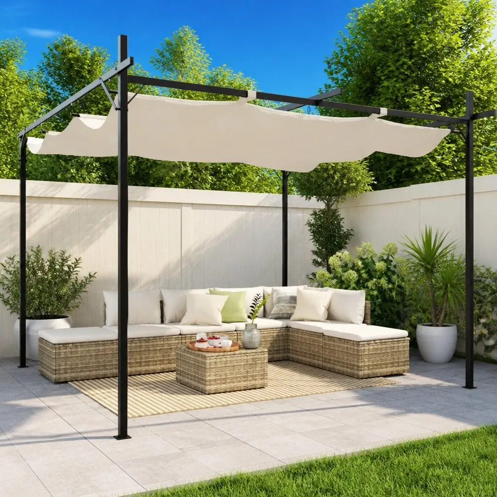 Retractable Pergola Cream 295x292x230cm Outdoor Shade with Adjustable Roof Mechanism