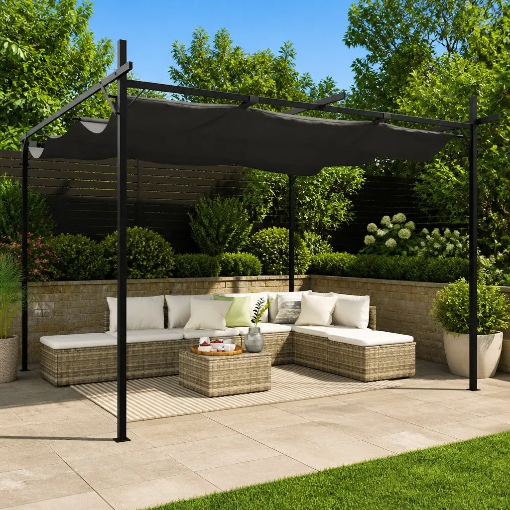 Pergola Anthracite 295x292x230cm Retractable Roof Outdoor Shelter