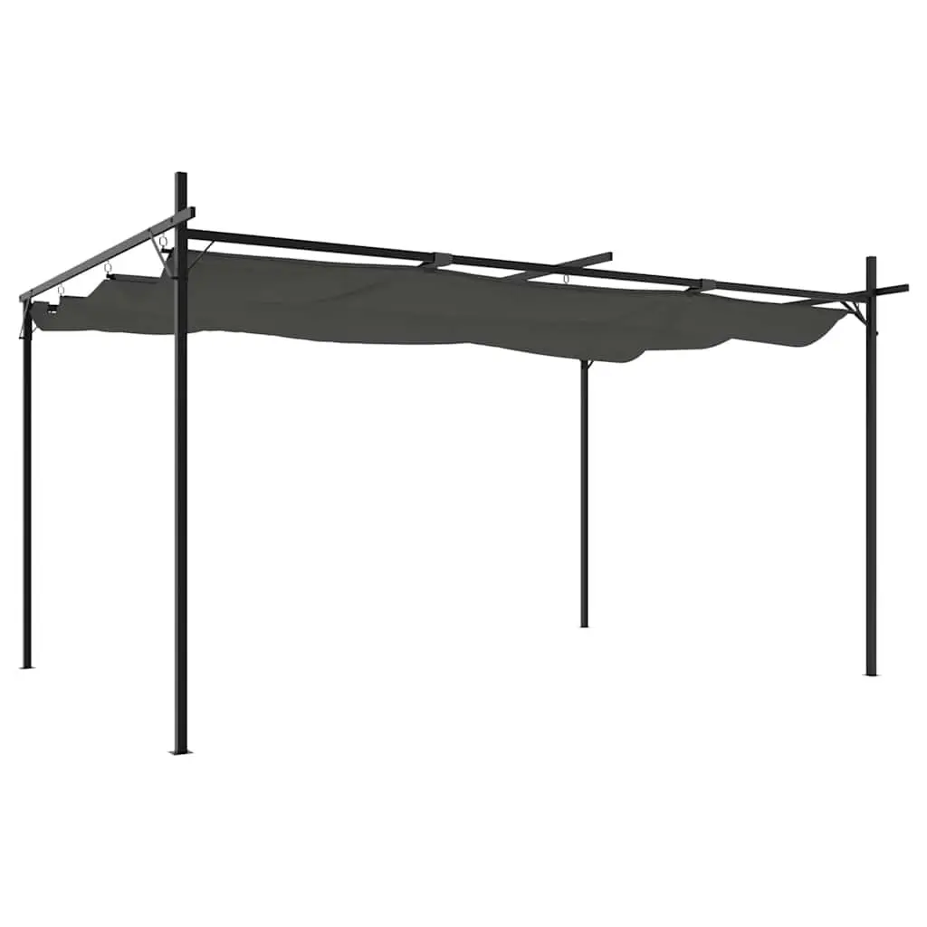 Retractable Roof Pergola Anthracite Outdoor Canopy Shelter Garden Pavilion 395L x 292W x 230H cm UV Resistant Polyester Fabric
