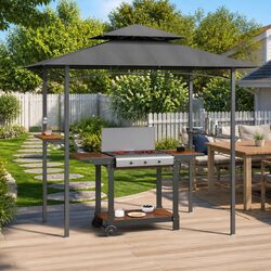 BBQ Gazebo with Side Shelves Anthracite 240x150x243 cm Outdoor Canopy Steel