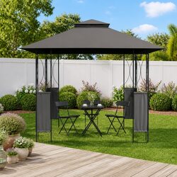 Gazebo with Double-Tiered Roof Outdoor Garden Canopy Steel Frame 300x300x270cm