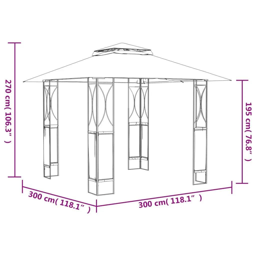 Gazebo Anthracite 300x300x270cm Double-Tiered Roof Steel Frame Outdoor Garden Canopy