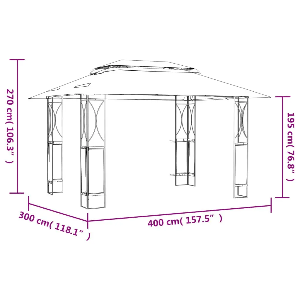 Gazebo Anthracite 400x300 cm Steel Frame Double-Tiered Roof Garden Outdoor Canopy