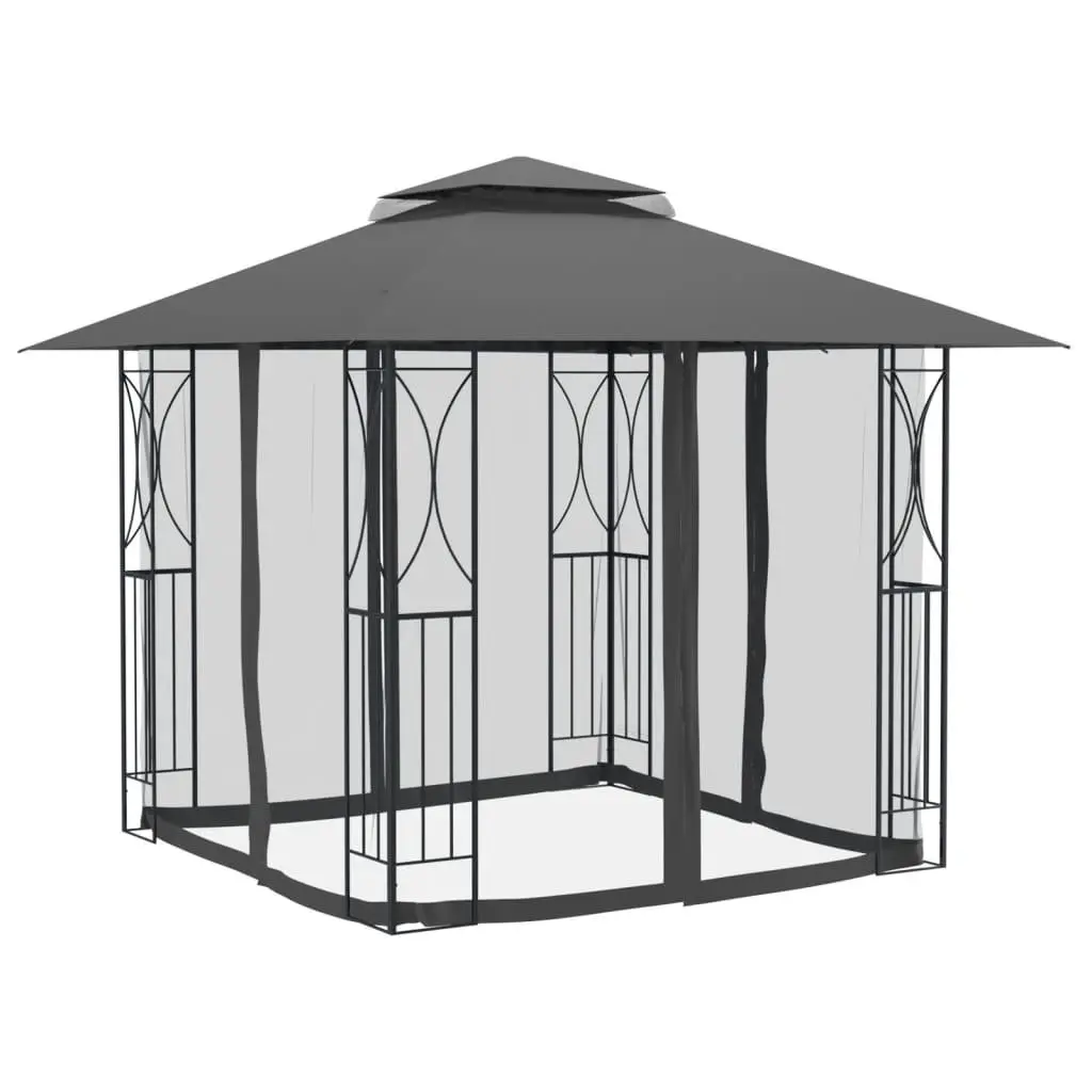 Gazebo Anthracite 300x300x270cm Steel Frame Double-Tiered Roof Water-Resistant Mesh Sidewalls