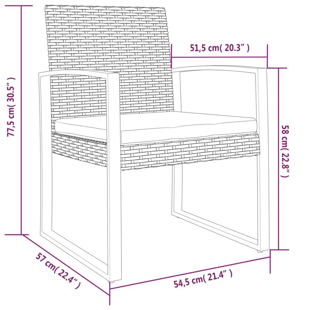 Garden Dining Chairs Set 2 pcs Grey Outdoor Patio Seating with Armrests Backrest