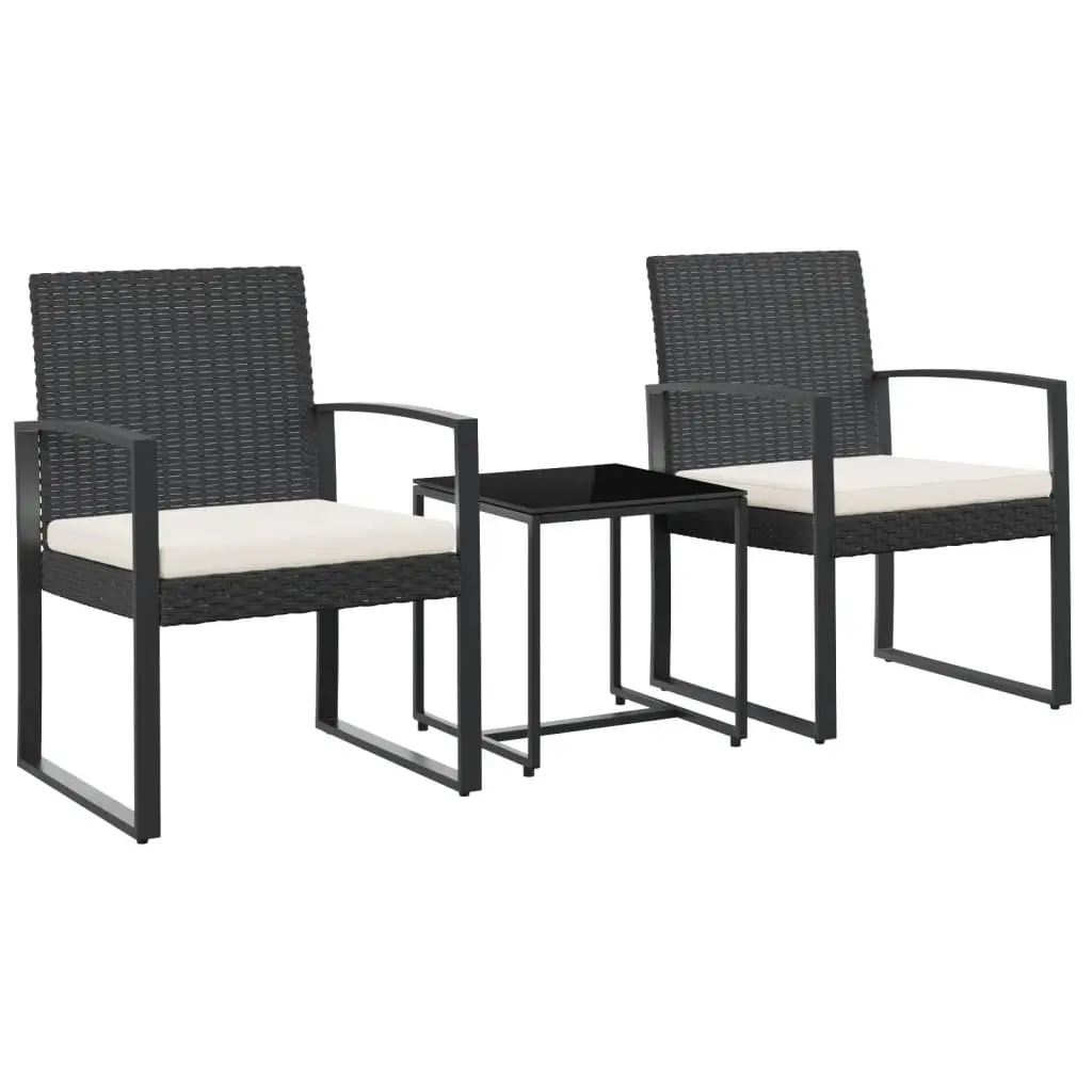 Garden Dining Set 3 Piece Outdoor Furniture Black PP Rattan with Cushions