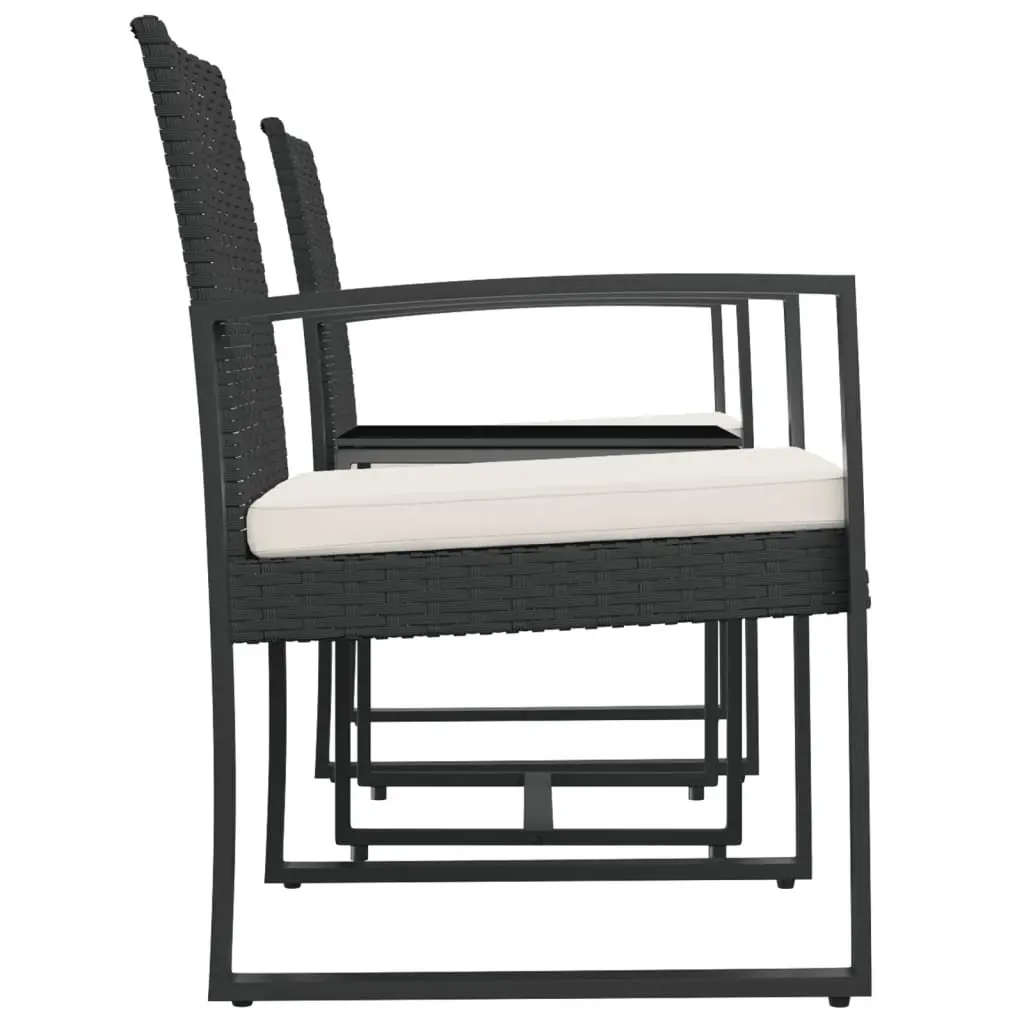 Garden Dining Set 3 Piece Outdoor Furniture Black PP Rattan with Cushions