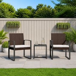 Garden Dining Set 3 Piece Brown Rattan Outdoor Furniture with Cushions