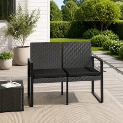 Compact 2-Seater Outdoor Garden Bench with Cushions
