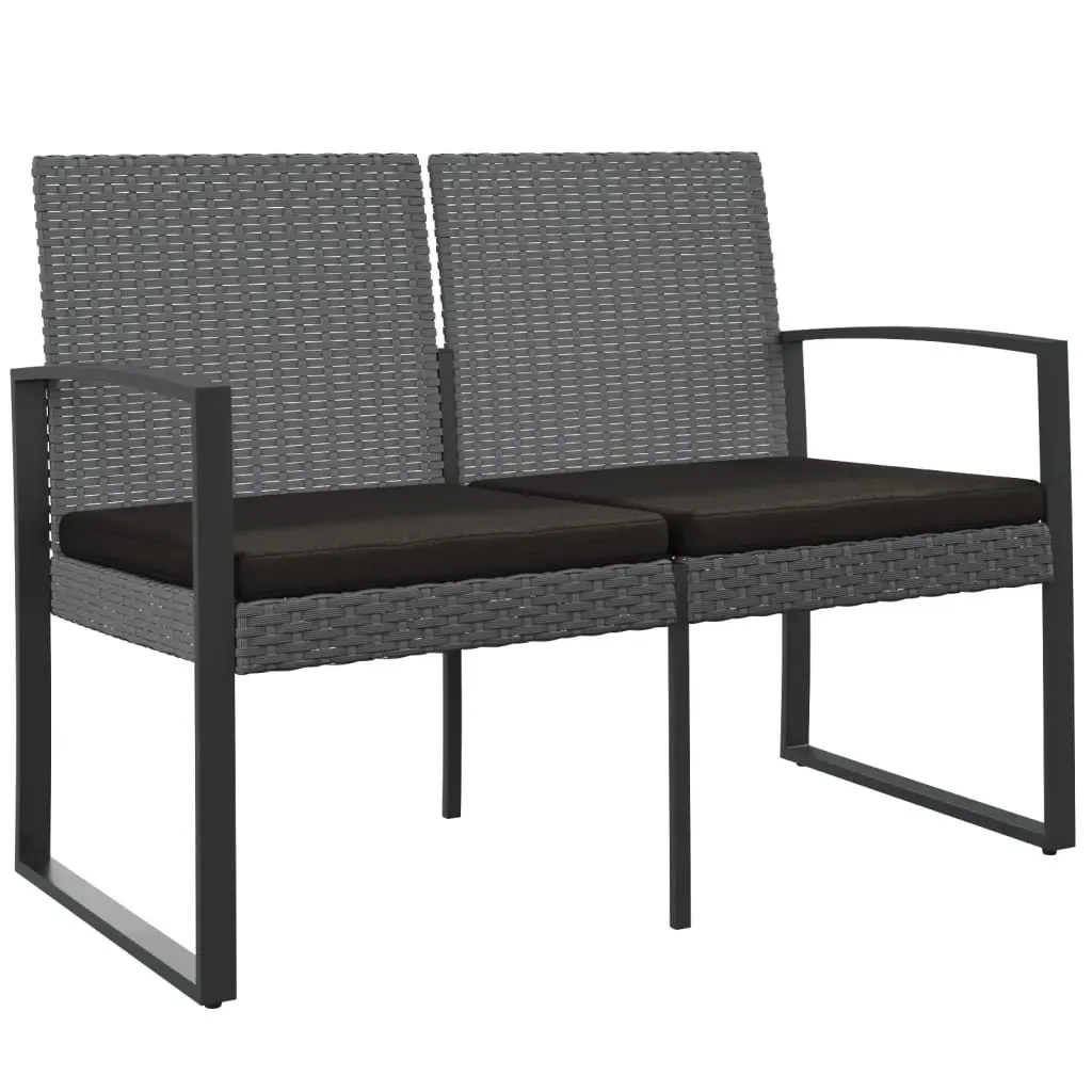 2-Seater Garden Bench Grey Rattan with Cushions Ergonomic Support
