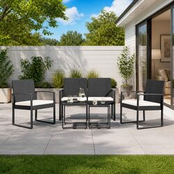 Compact 5-Piece Outdoor Dining Set with Rattan Chairs