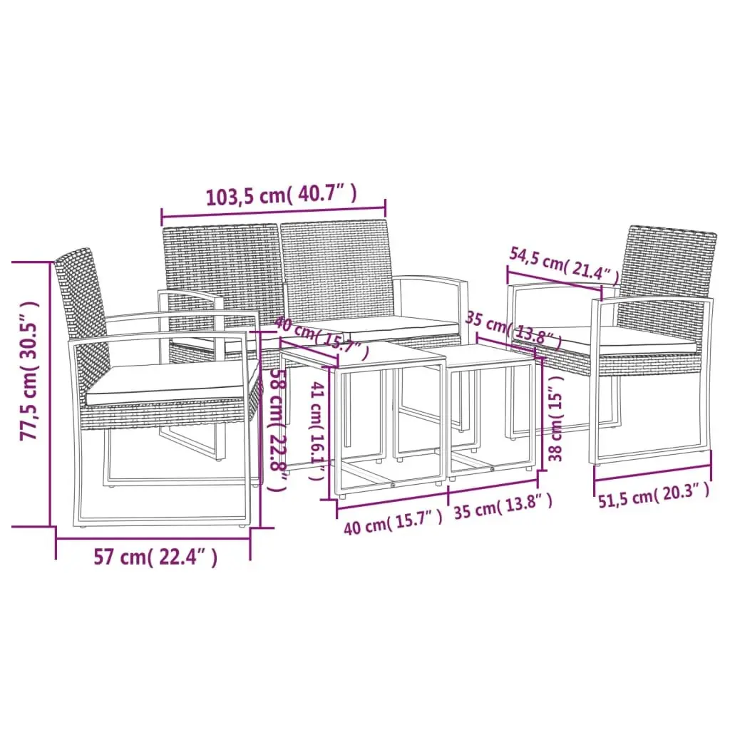 Garden Dining Set 5 Piece Outdoor Patio Furniture with Cushions Grey Rattan