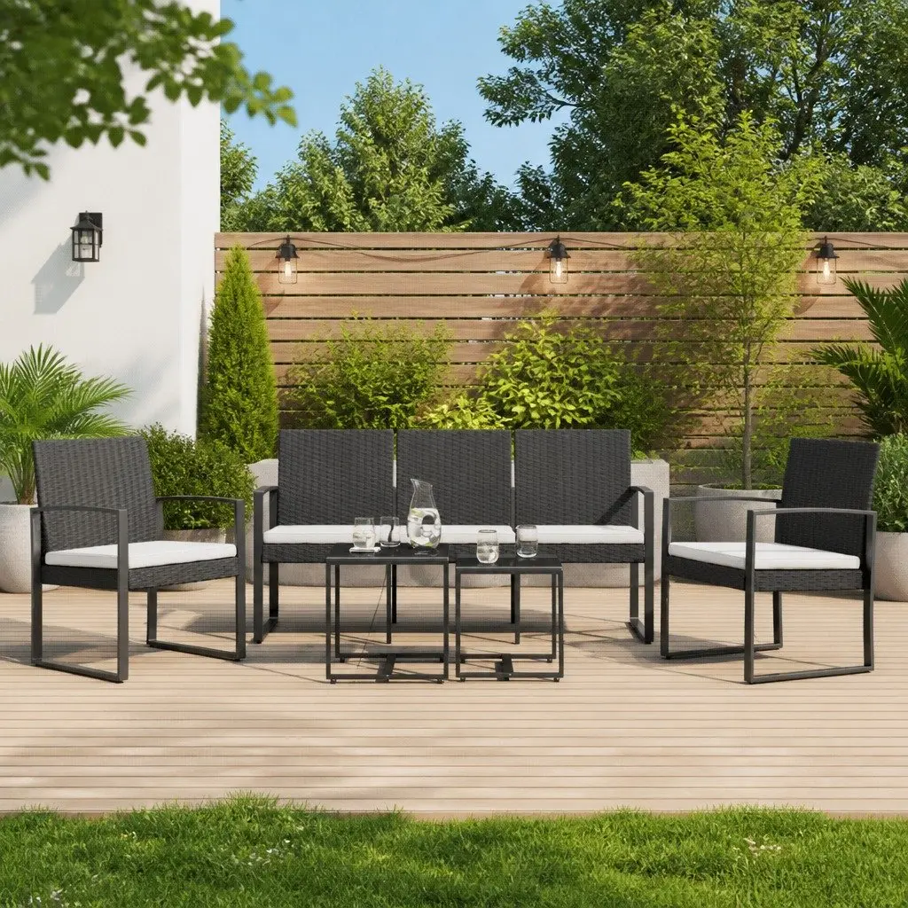Garden Dining Set Black 5 Piece Outdoor Furniture Patio Table Chairs with Cushions