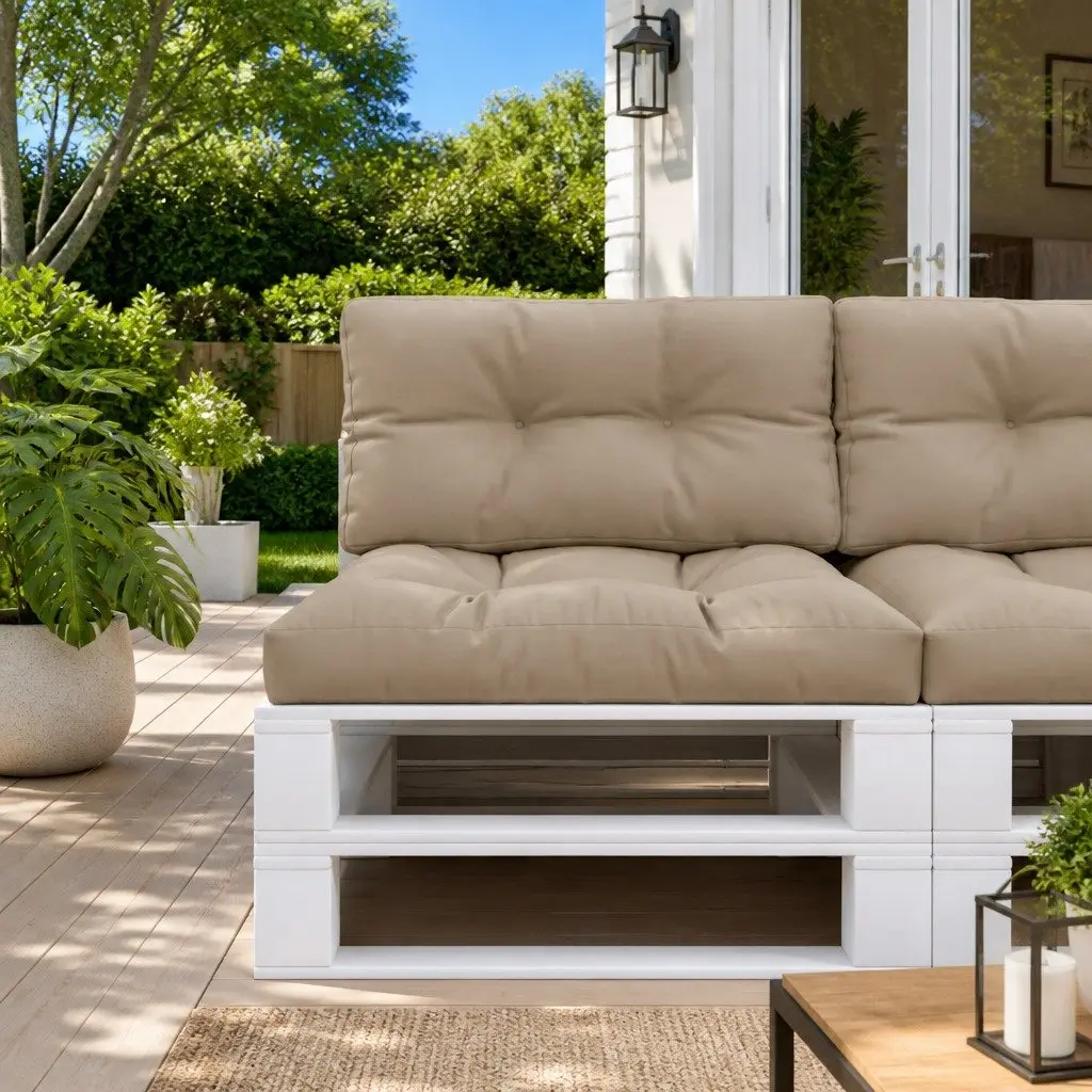 Outdoor Indoor Pallet Cushions Taupe 2 pcs Polyester Fabric UV Resistant Water Resistant Seat Pad