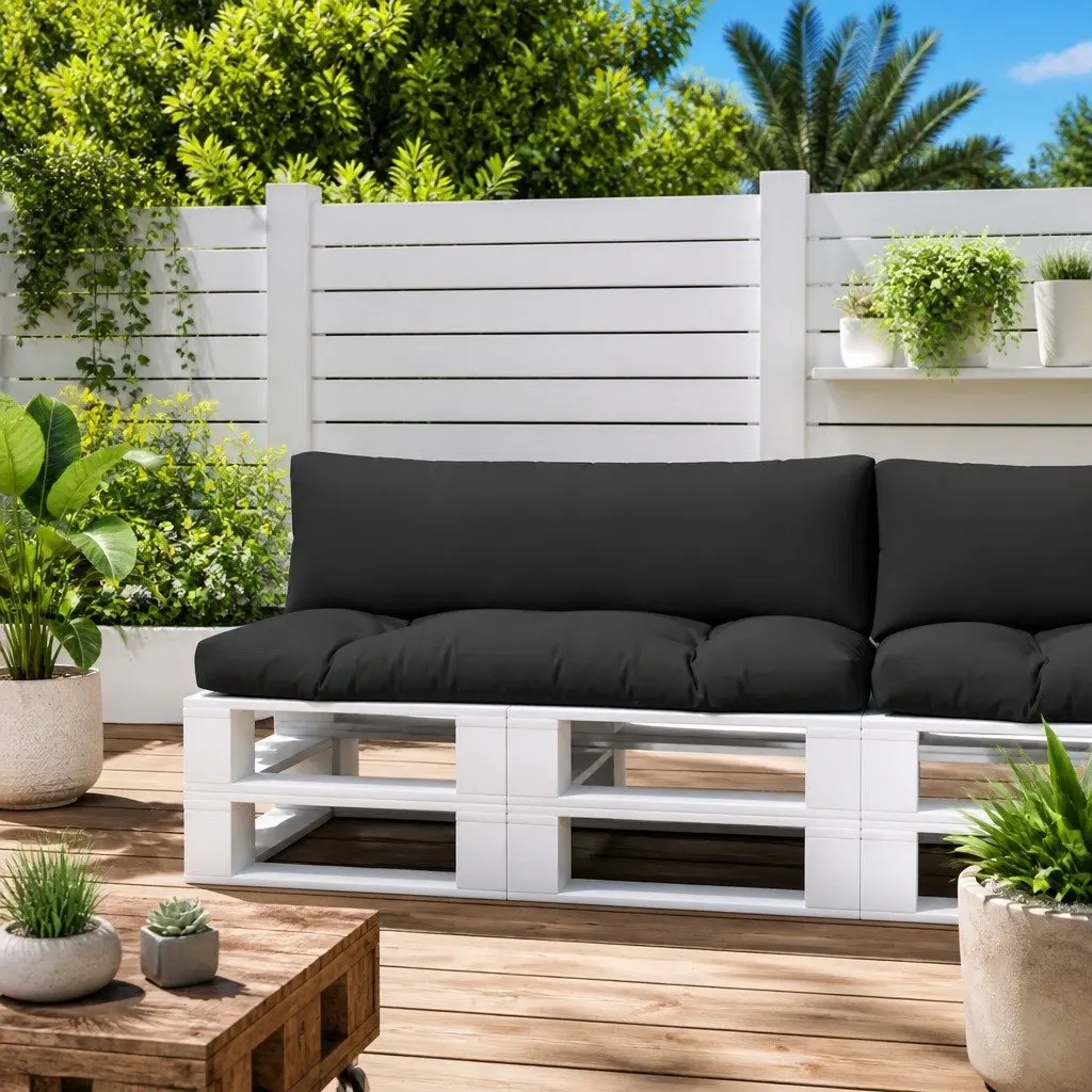 Black Pallet Cushions 2 Piece Comfort Filling Indoor Outdoor Sofa Seat Pad