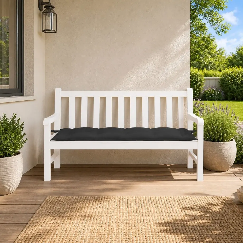 Garden Bench Cushion Black 150x50x7cm Oxford Fabric Water-Resistant Soft Filling Non-Slip Attachment