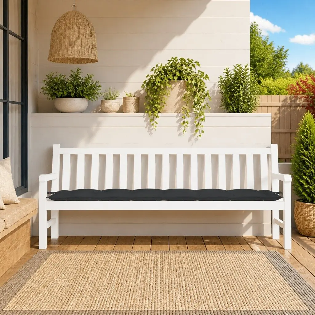 Garden Bench Cushion Black 200x50x7cm Outdoor Water-Resistant Oxford Fabric
