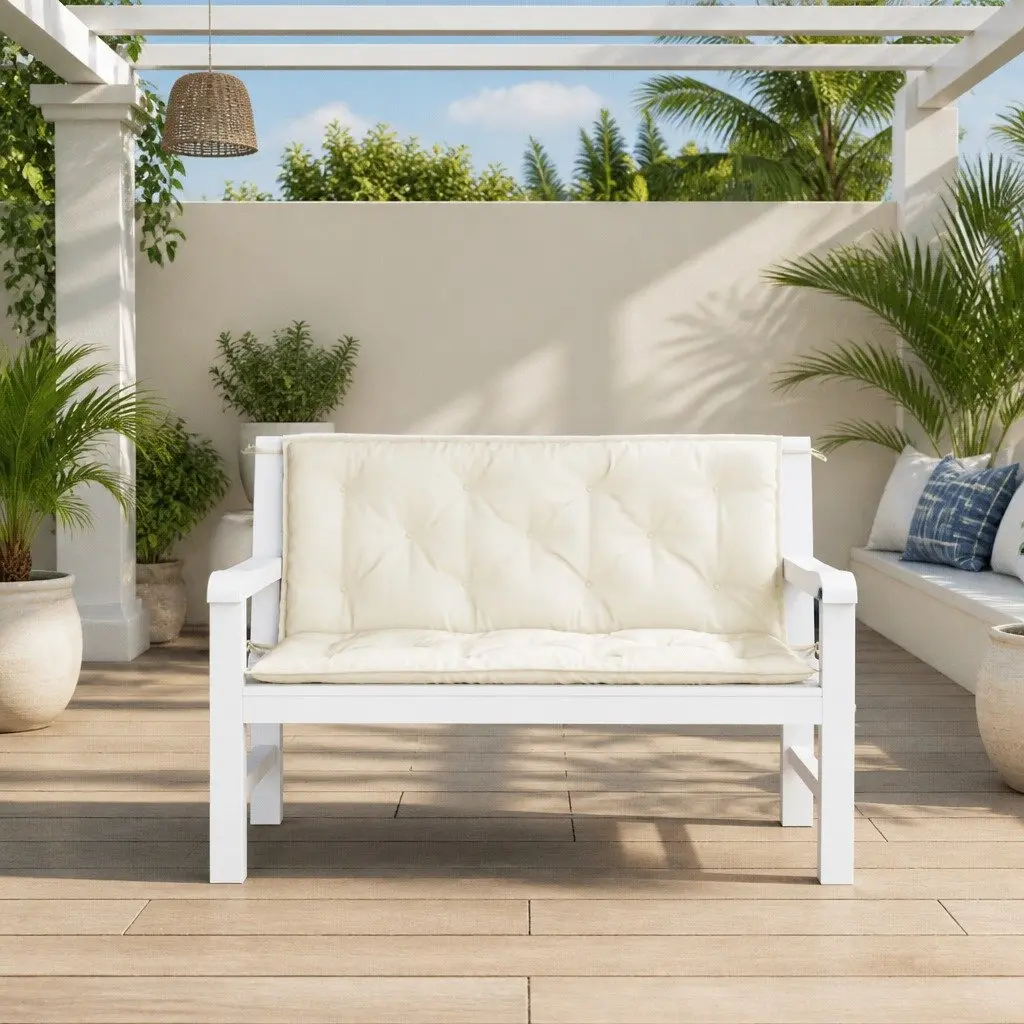Garden Bench Cushions Cream 120 x 50 x 7 cm Water Resistant 2 Pack