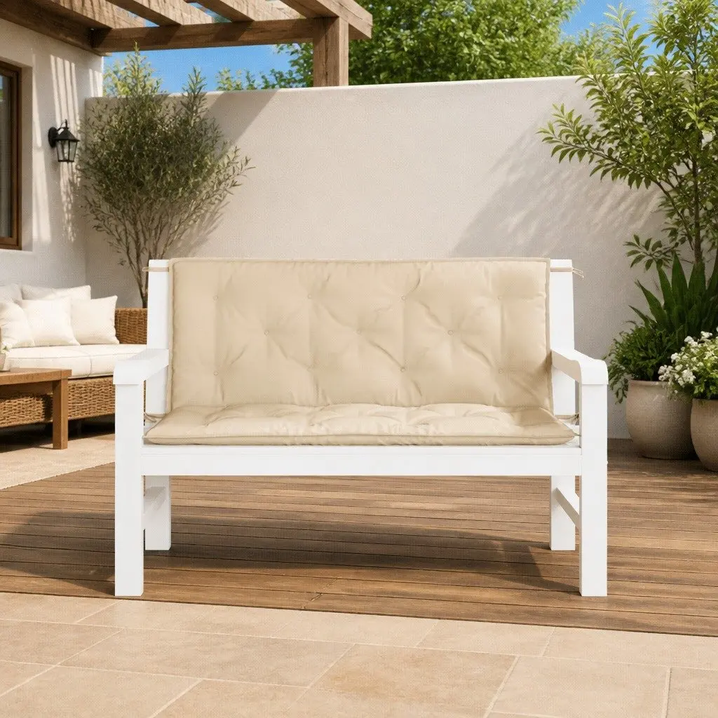 Garden Bench Cushions Beige 120x50x7 cm Oxford Fabric Durable Soft Filling Non-Slip Ropes