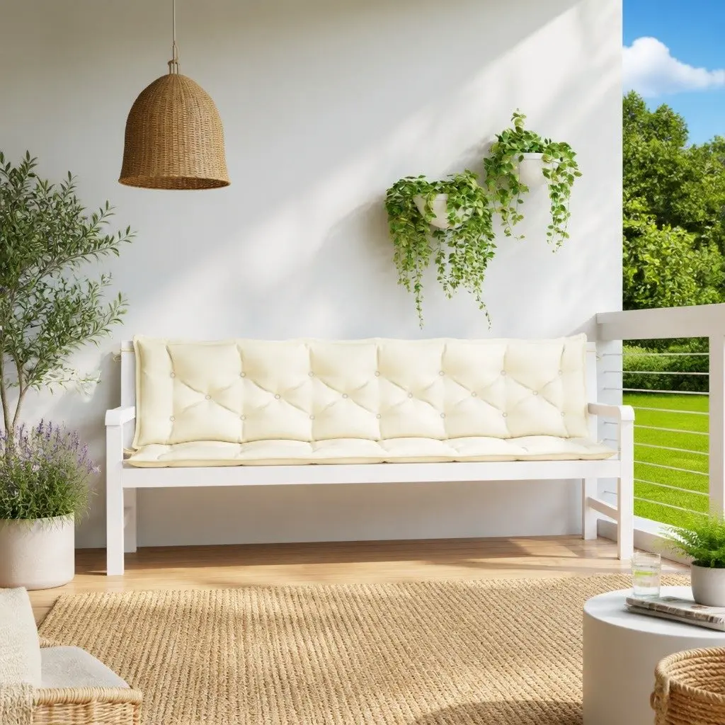 Garden Bench Cushions Cream 200 x 50 x 7 cm Water Resistant Oxford Fabric 2 Piece