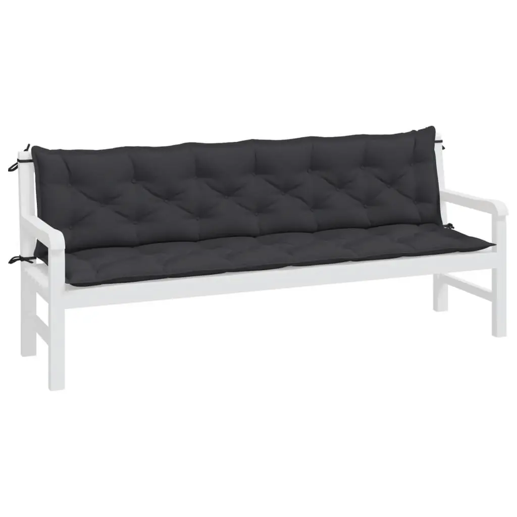 Garden Bench Cushions Black 200x50x7cm Outdoor Seating Pad Water-Resistant 2 Piece