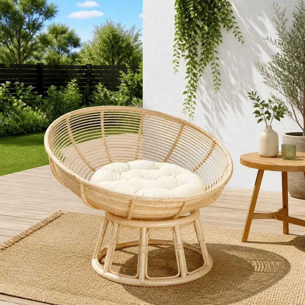 Round Cushion Cream 60cm Oxford Fabric Non-slip for Outdoor Garden Chair