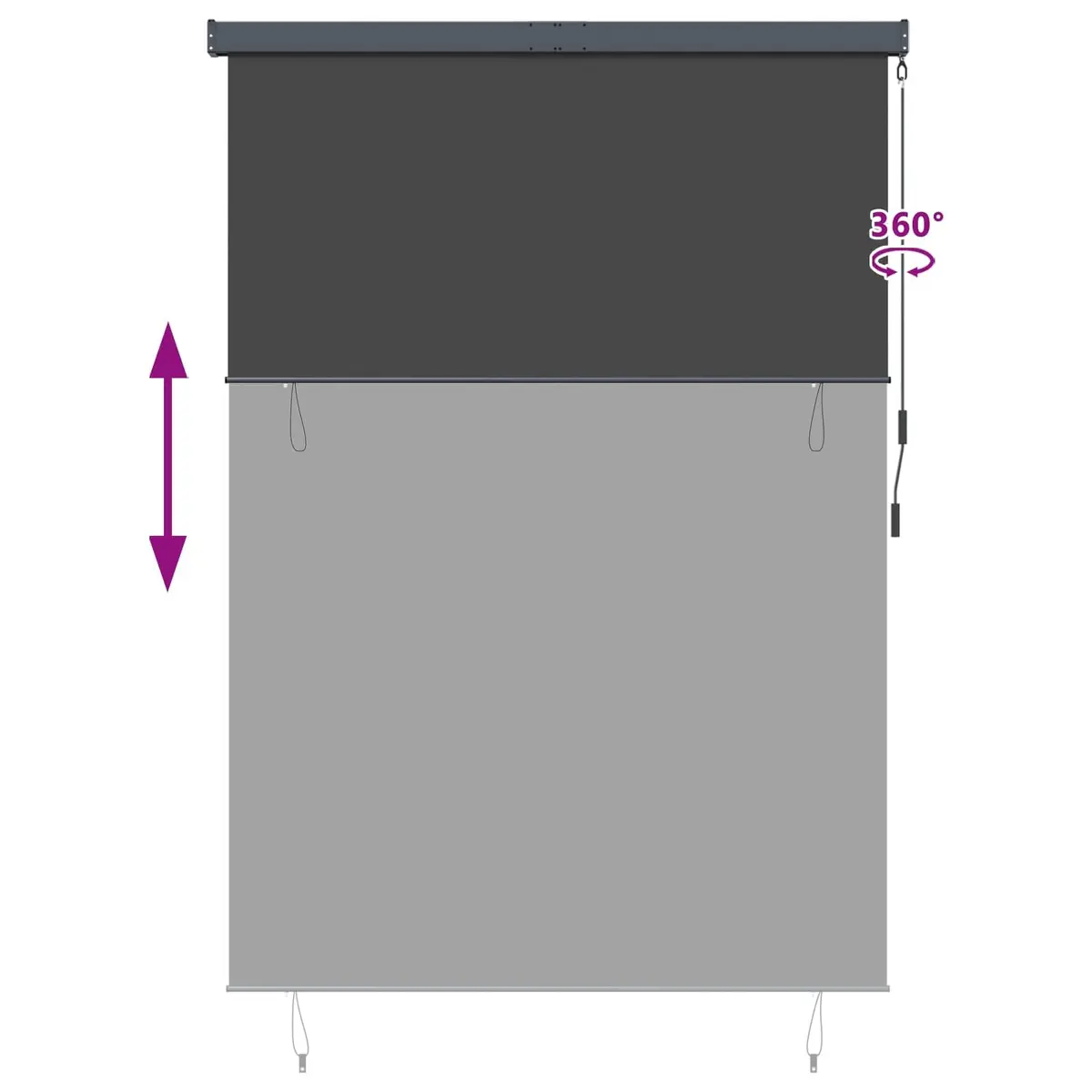Outdoor Roller Blind Anthracite 180 x 250 cm UV Protection Manual Hand Crank