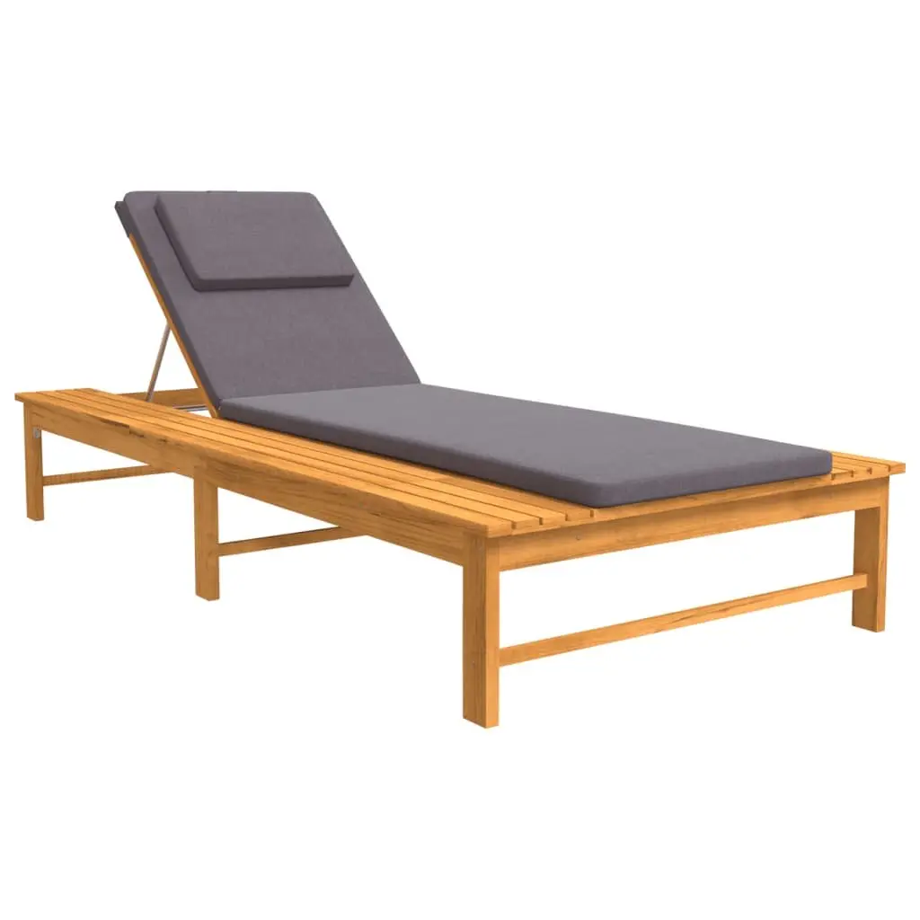 Sun Lounger with Cushion Pillow Solid Acacia Wood Adjustable Backrest Garden