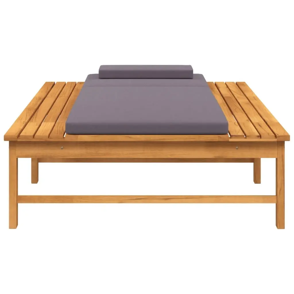 Sun Lounger with Cushion Pillow Solid Acacia Wood Adjustable Backrest Garden
