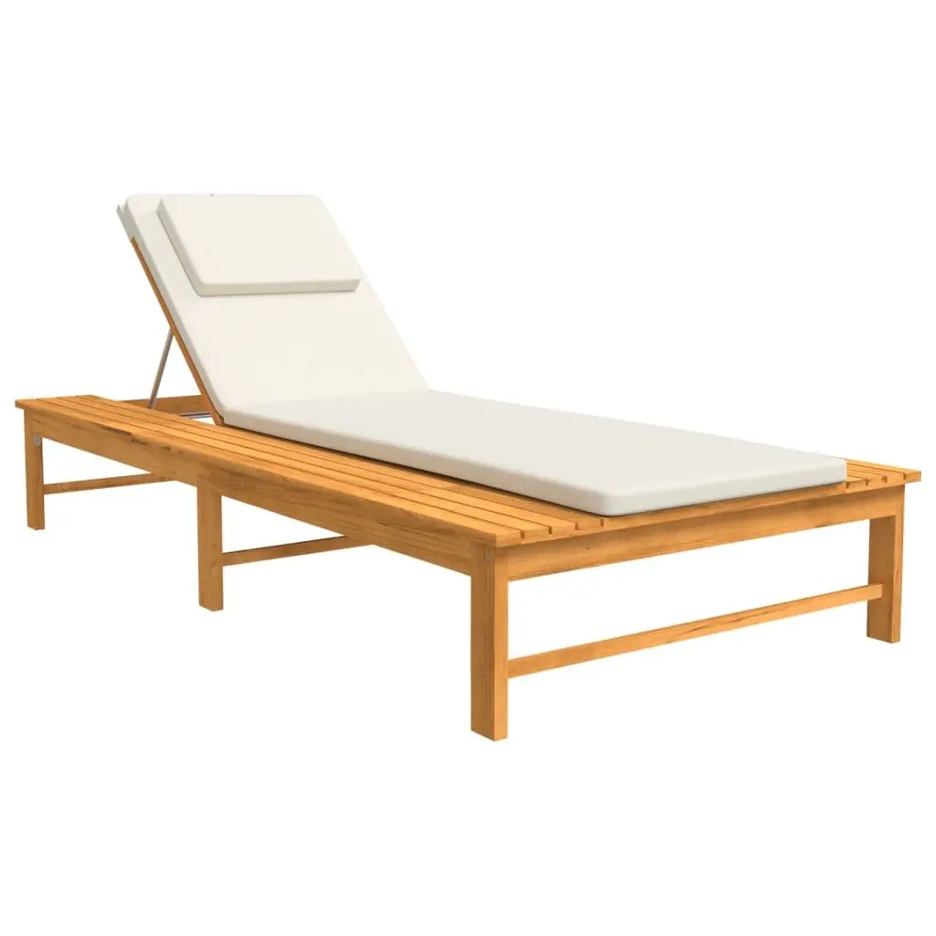 Sun Lounger Outdoor Wooden Reclining Chair Garden Patio Lounge Bed with Cushion
