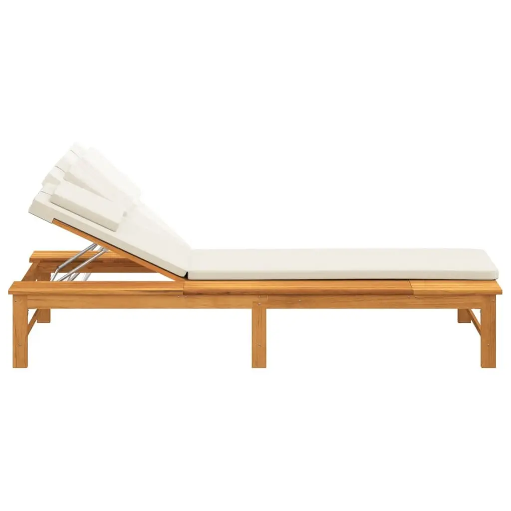 Sun Lounger Outdoor Wooden Reclining Chair Garden Patio Lounge Bed with Cushion