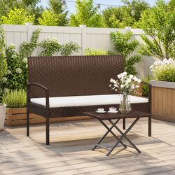 Brown Garden Bench with Cushion