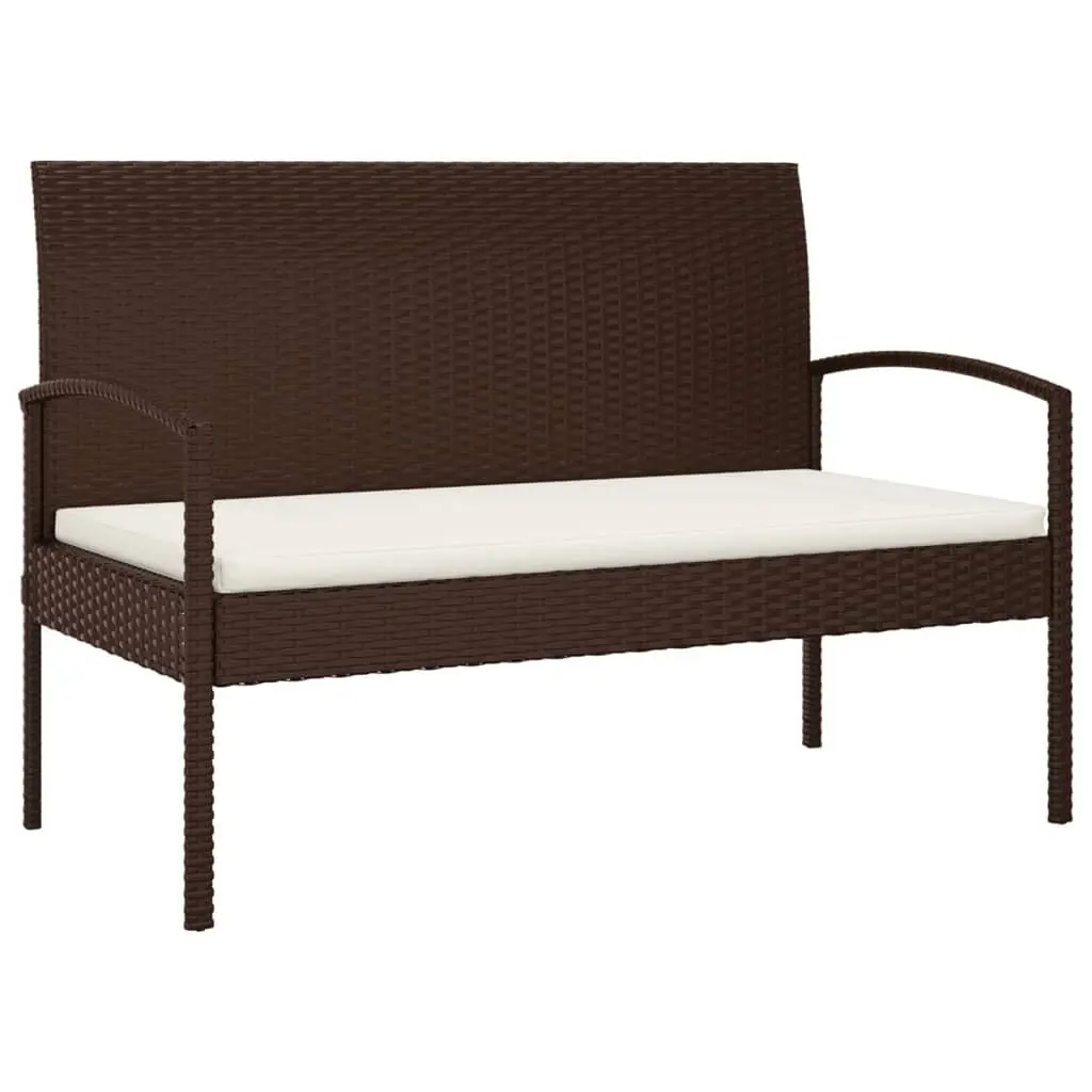 Garden Bench Brown 105cm Outdoor Seating with Cushion Poly Rattan