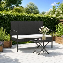 Black Garden Bench with Cushion for Outdoor Relaxation