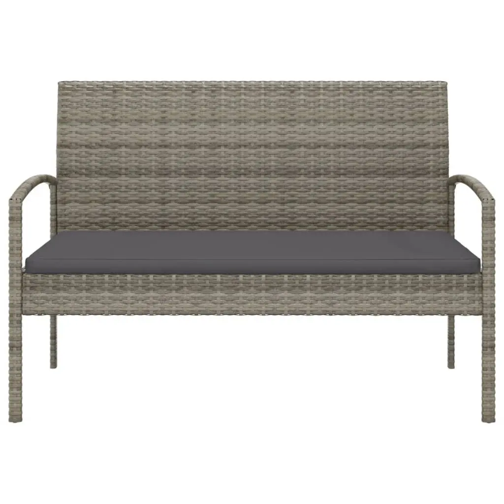 Garden Bench Grey 105cm Outdoor Seating Poly Rattan with Cushion