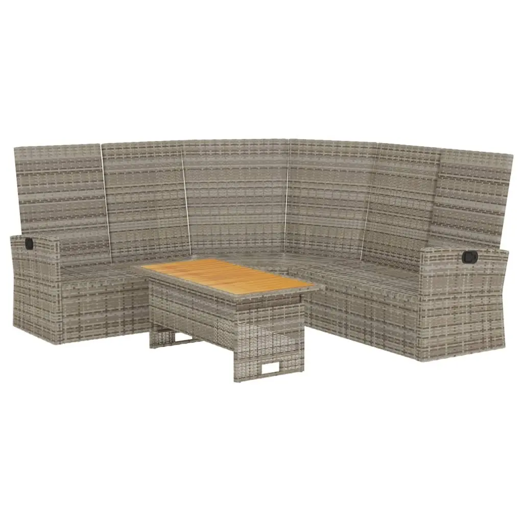 2 Piece Garden Lounge Set Grey PE Rattan Adjustable Backrest Lift-up Tabletop