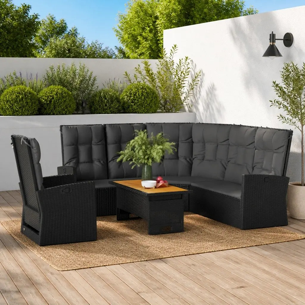 Garden Lounge Set 3 Piece Outdoor Furniture Black Poly Rattan Patio Seating