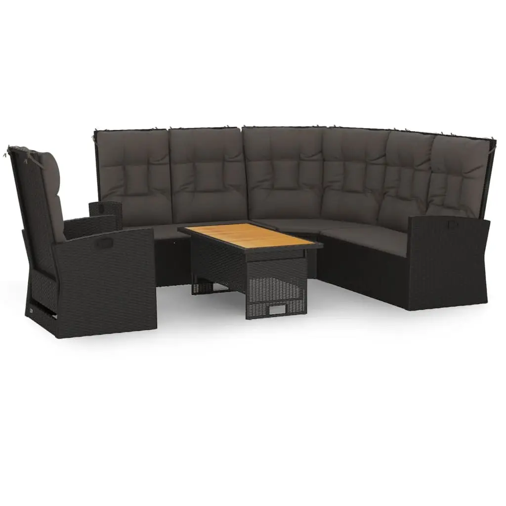 Garden Lounge Set 3 Piece Outdoor Furniture Black Poly Rattan Patio Seating