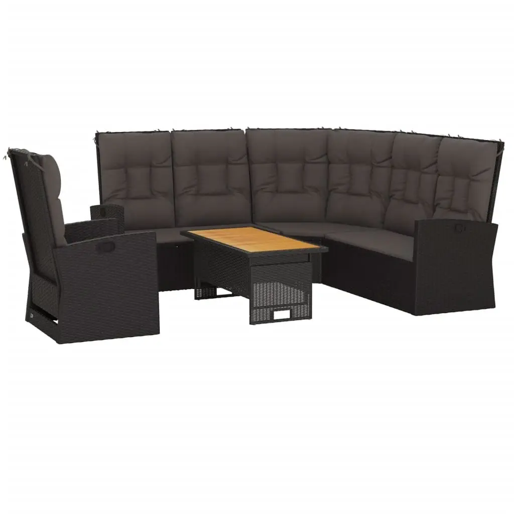 Garden Lounge Set 3 Piece Outdoor Furniture Black Poly Rattan Patio Seating