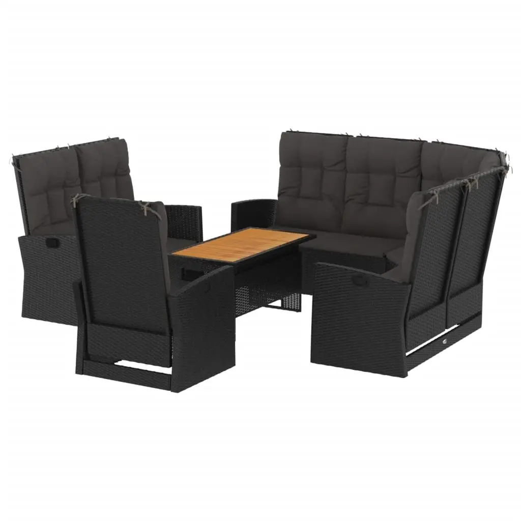 4 Piece Garden Lounge Set Black Adjustable Backrest Cushions Outdoor Patio Furniture